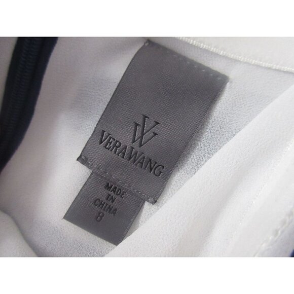 NWT Vera Wang Navy Blue Sheer Floral Lace Satin Striped Gown Dress 8 $295 - Picture 8 of 8